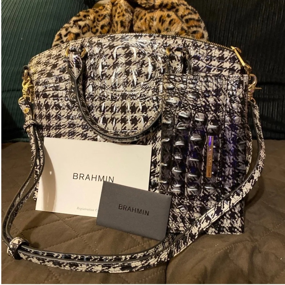 Brahmin duxbury satchel houndstooth with matching wallet